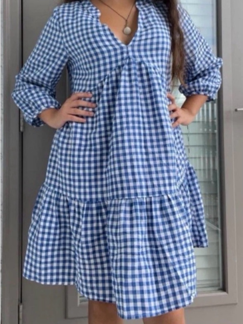 Zara Blue Gingham Tiered Dress